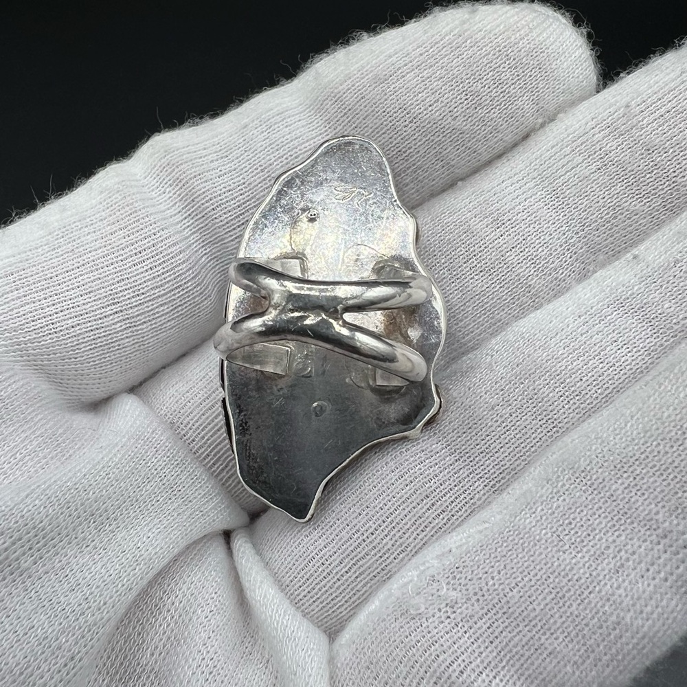 Vintage NAVAJO Silver Feather Ring with Coral and Turquoise. Size 5. - Picture 3 of 7
